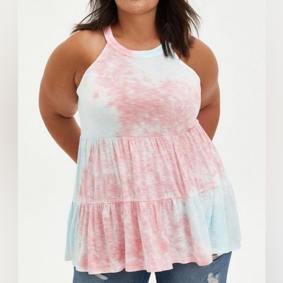 ❤️2/$30❤️[3/3X]Torrid Super Soft High Neck Babydoll Tank Pink Tie-Dye Top - Picture 1 of 9